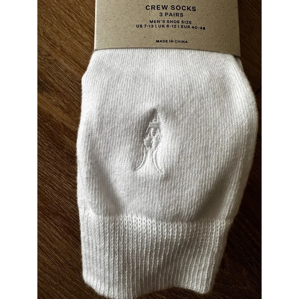 AllSaints Mens 3 Pack Crew Socks White Ramskull Logo Cotton Blend Size 7-13 NEW